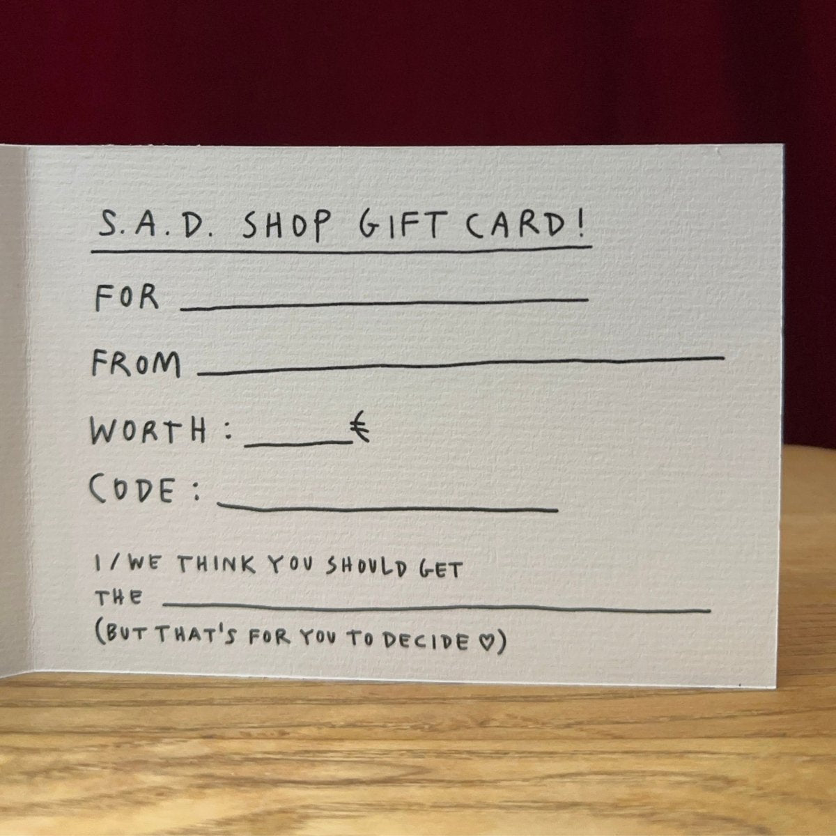 Sad Gift Card - S.A.D.Gift CardS.A.D.
